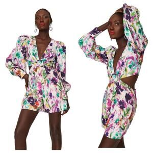 One33 Social Floral Romper Cutout Long Sleeve V Neck Chiffon Pink Purple 2